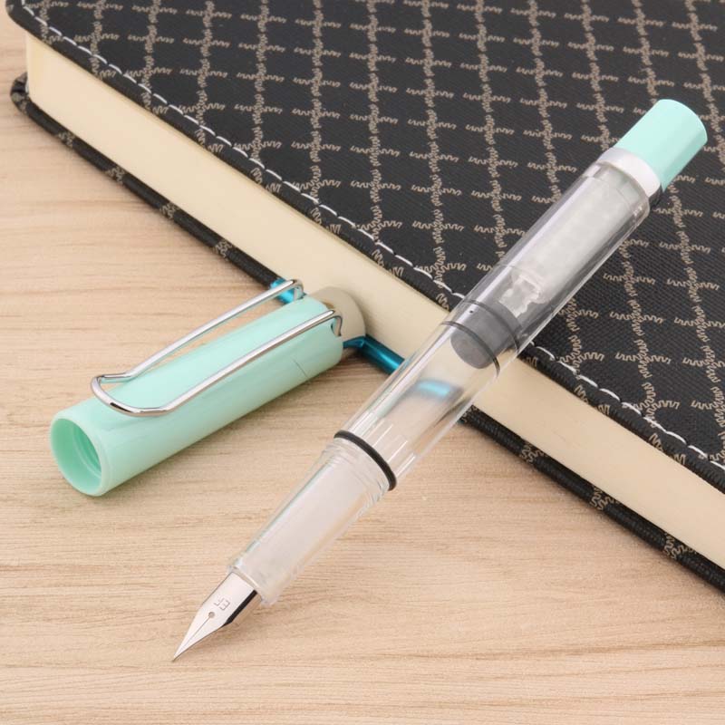 Lightweight Fountain Pen piston High capacity pen style School Student Office Stationery: sky blue