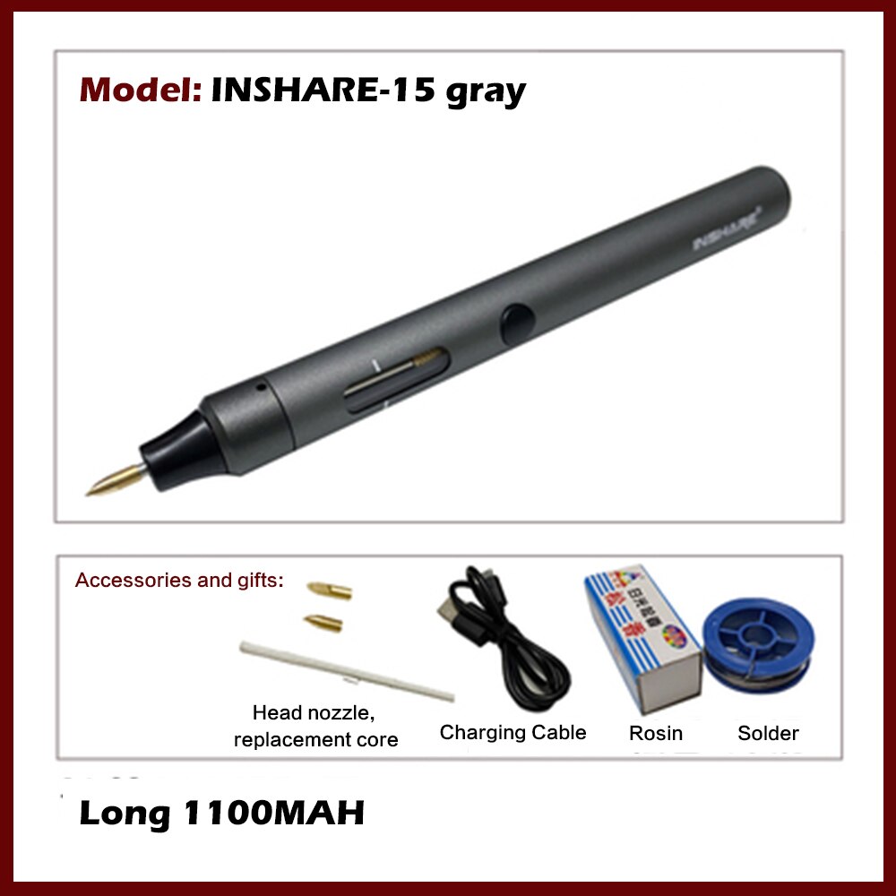 15w draadloze elektrische soldeerbout mini usb diy soldeerstation kit reparatiegereedschap verwarmingselement soldeer leer accessoire: Grijs