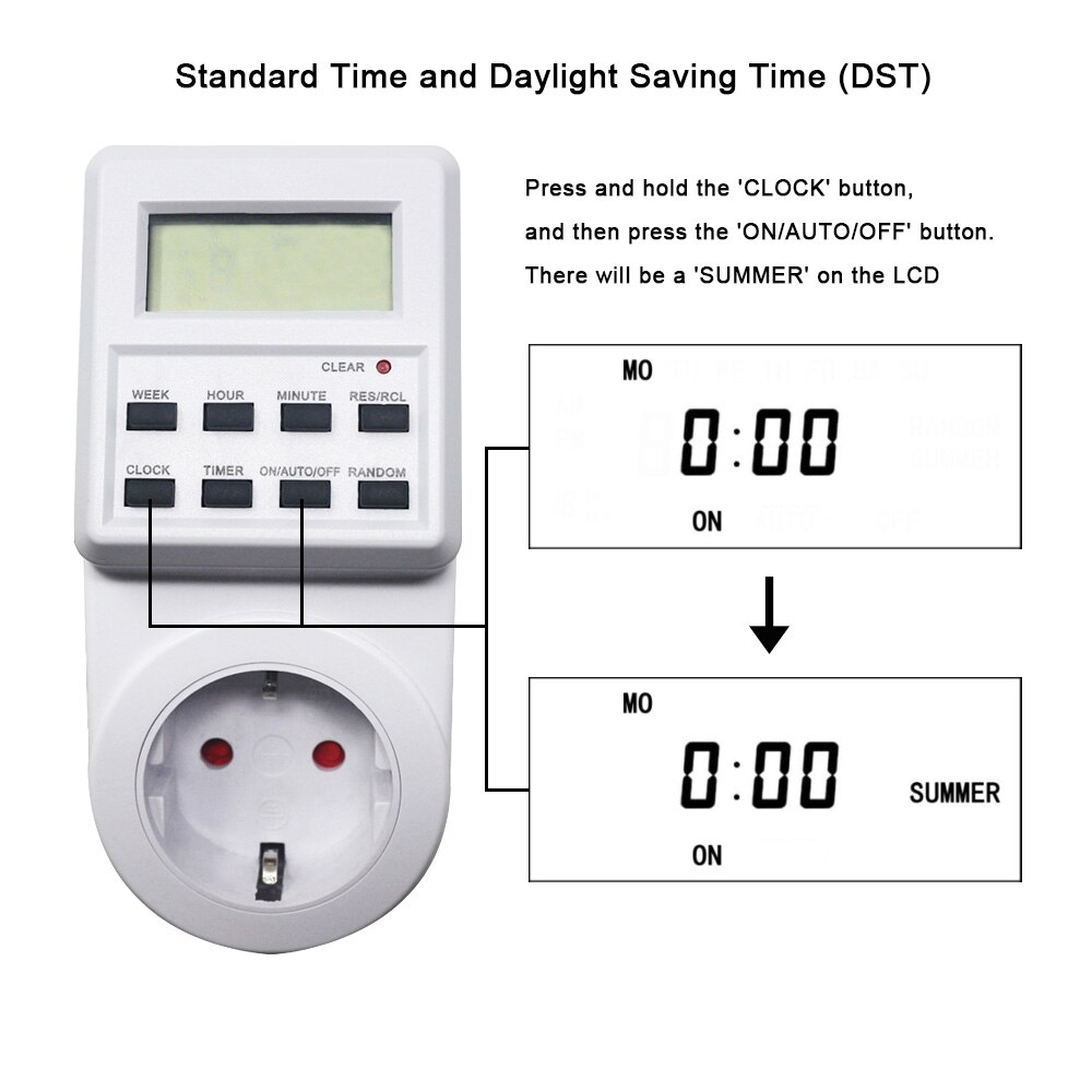 AC 230V Digital Time Switch Programmable Timer Switch Electronic Timer Socket Outlet with Random/Sumer Time Function