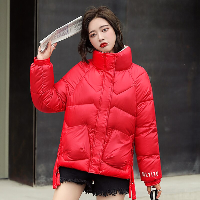 Stehen Kragen frauen Jacken Übergroßen Solide Parkas Weibliche Winter verlieren Dicke Baumwolle Gepolsterte knapp Drucken lässig Outwear: verrotten / M