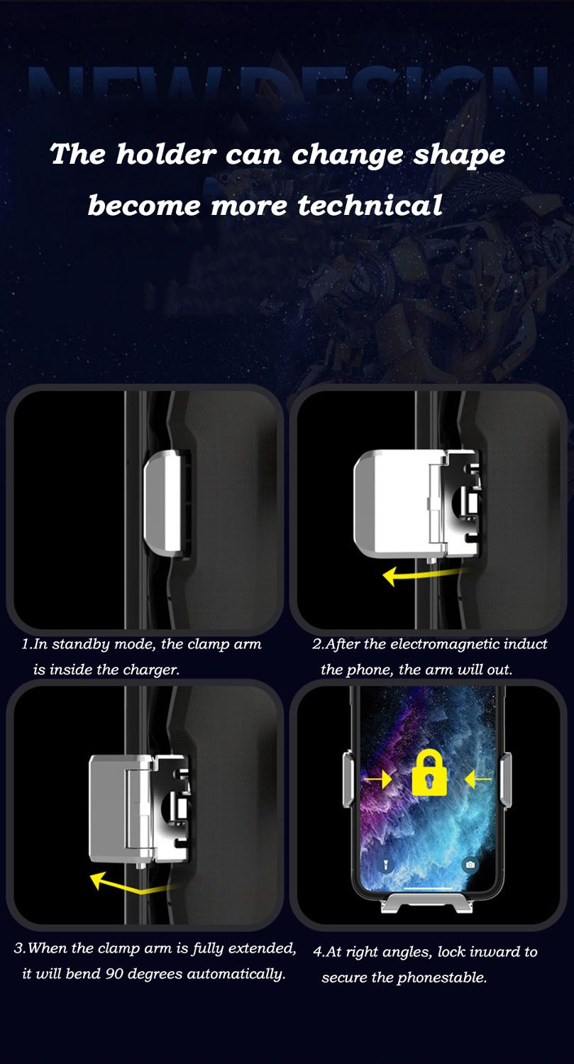 Qi Super Capacitor Wireless Car Phone Charger 15W Fast Charge Holder Mount forHuawei Mate30pro P30pro foriphone11 pro max 11pro