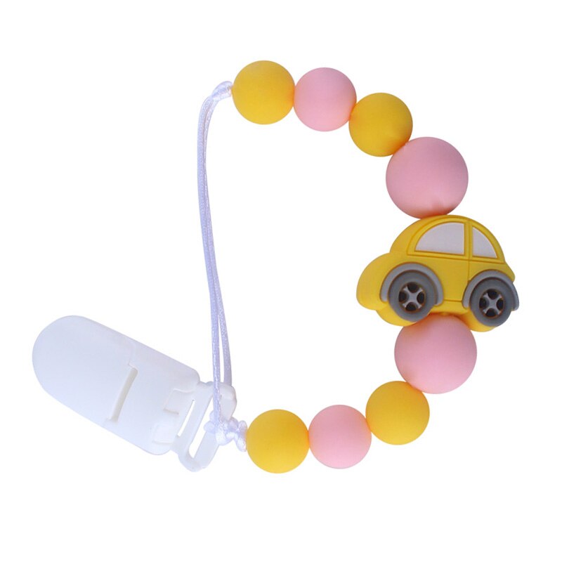 Baby Molars Silicone Beads Pacifier Clip Chain Silicone Car Teether Anti-lost Chain Baby Teether: YELLOW