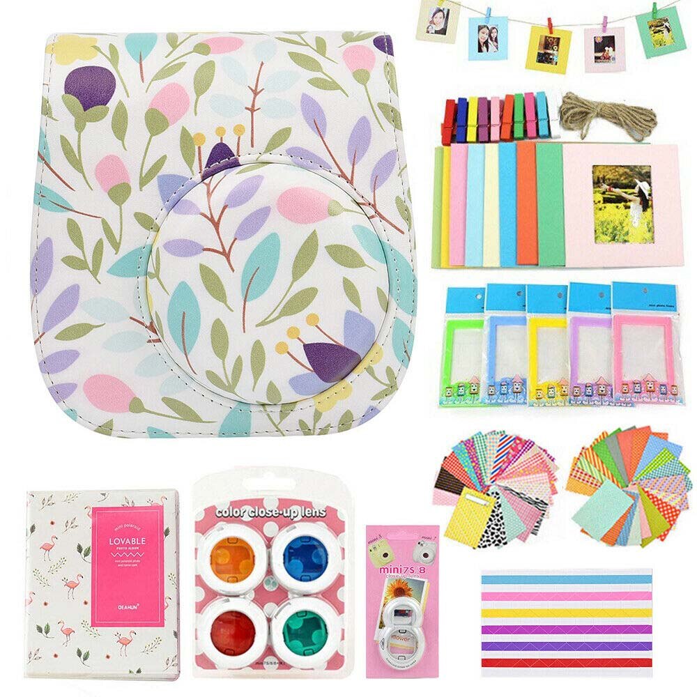 Fujifilm Instax Mini Case Bag Camera Accessories Kit Photo Album Lens Filters Stickers For Instax Mini 8 Mini 9 Instant Camera: Elegant Leaf