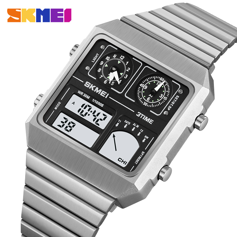 Skmei Digitaal Horloge Waterdicht Digitaal Stainlessstalen Thermometer Sporthorloge Heren Vrijetijdsbesteding Elektronisch Horloge Klok Led
