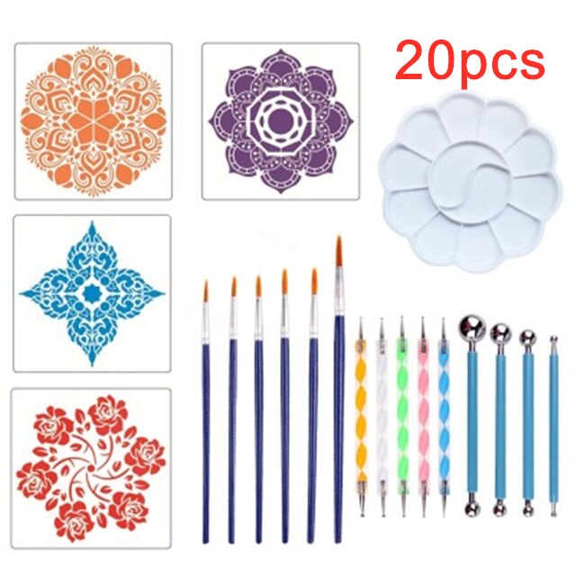19PCS Mandala Dotting Tools Set Pen Dotting Tools Mandala Stencil Ball Stylus Paint Tray For Painting Rocks, Coloring, Drawing: Light Yellow