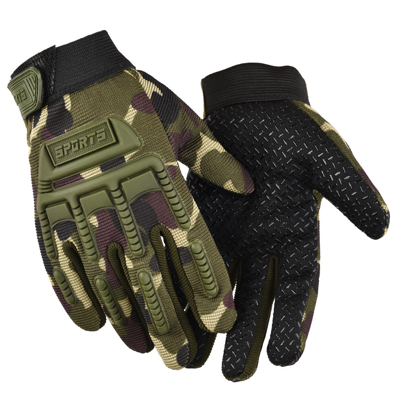 Children's cycling gloves, boys' tactical full-finger gloves, camo four seasons, girls' 2 to 7 year old children's anti-slip climbing gloves
