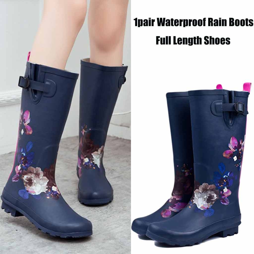 Womens Waterproof Rain Boots Full Length Floral Rubber Yard Garden Shoes Boots Midi Casual Soft Female Spring Boots