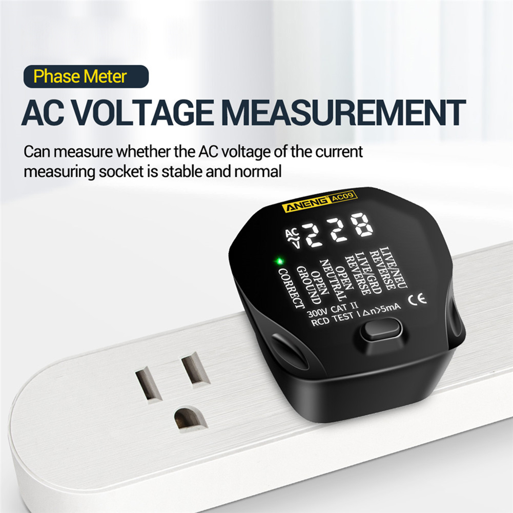 ANENG AC09 Digital Socket Outlet Tester Voltage Test Socket Detect Electric Circuit Ground Line Phase Check Tools with Backlight