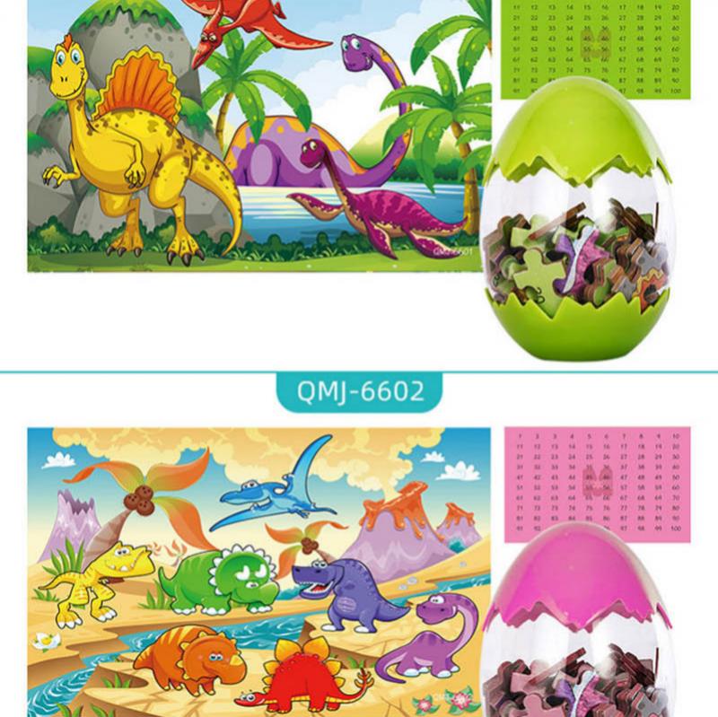 60pcs Wooden Christmas Dinosaur Puzzle Toy Dinosaur Egg Packaging 3D Mini Puzzle Board Decoration Toy