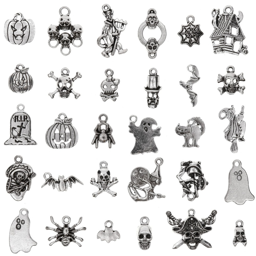 30 stks/set Halloween Charms-Bat, Pompoen lantaarn, Spider, Heks, Schedel, cat Charms hanger Craft Supplies Hangers voor DIY #281884