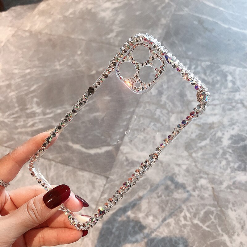 Luxe Mode Bling Strass Gem Diamond Soft Telefoon Case Voor Apple Iphone 11 Pro Max 12 Mini Glitter Camera Bescherming cover: for iphone 11 / Only phone case