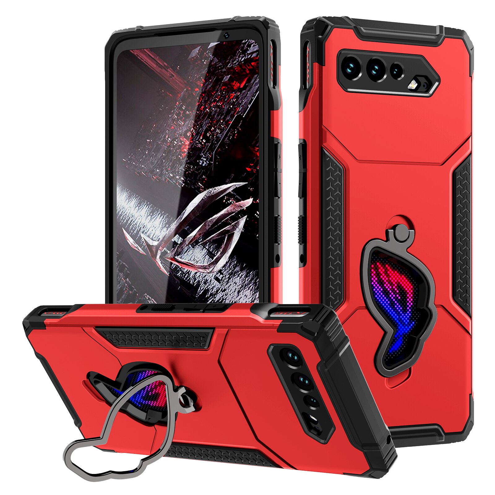 ZSHOW Armor Case for ASUS ROG Phone 5 5s Case Air Trigger Compatible with Kickstand Dust Plug Protection for ROG Phone 5s: Case and Clear Glass / Red