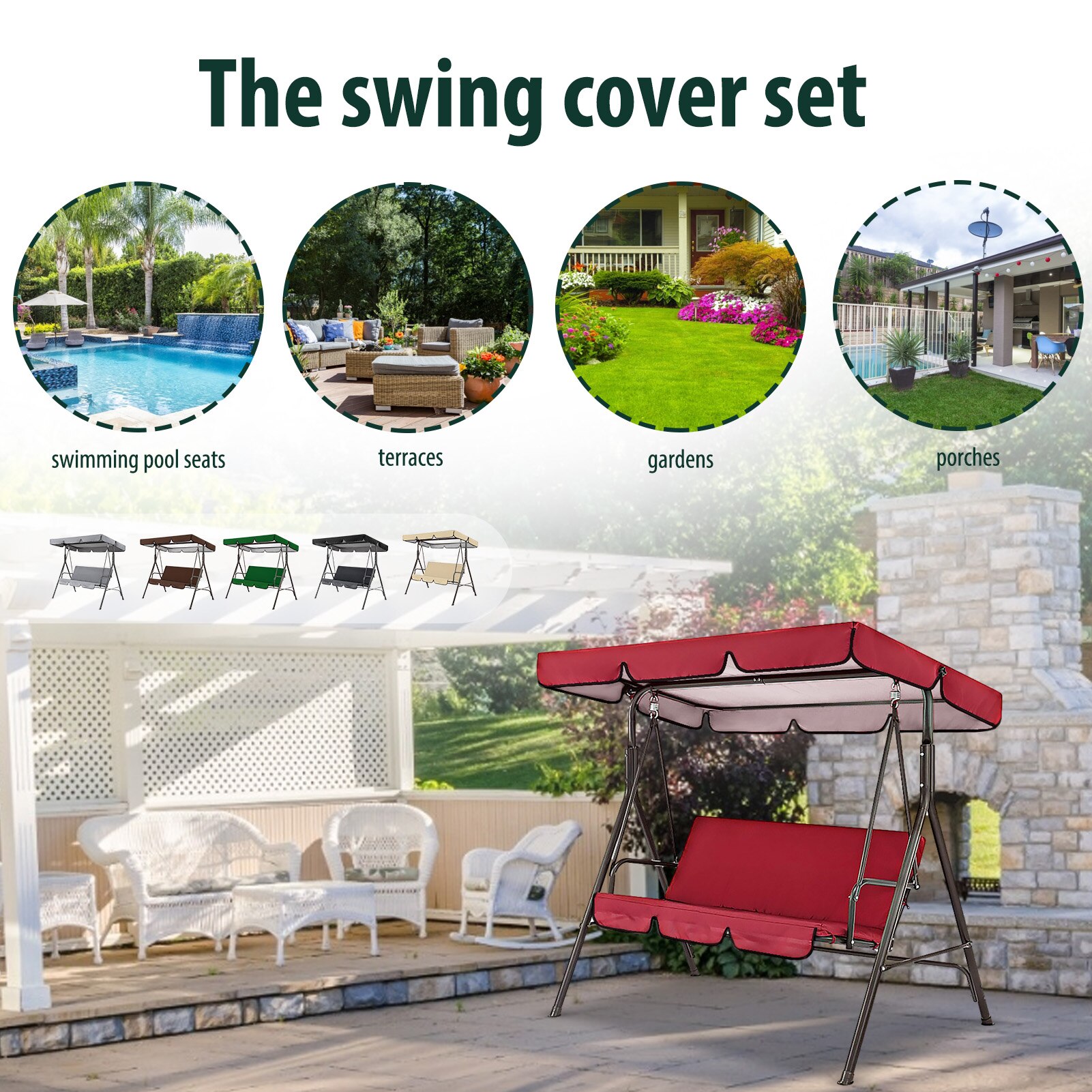 Terras Schommel Stoel Cover En Luifel Set Universal Tuin Regendicht En Zonneplek Stoel Stofdicht 3-Seater Outdoor Luifels