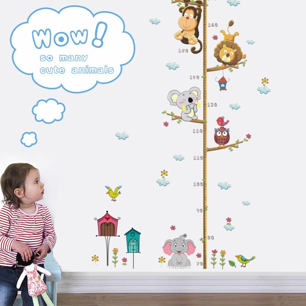 Monkey Elepahnt Kid Growth Chart Mural For Children Room Nursery Cartoon Self Adhesive Door Height Measure Stickers Baby Decor