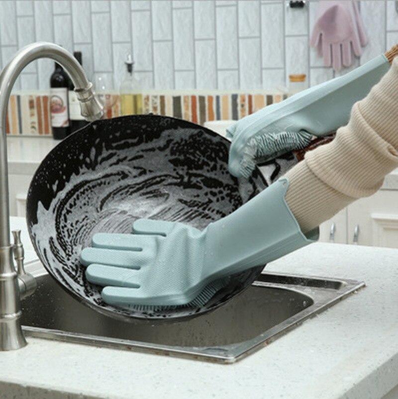 Guantes para fregar platos mágicos, limpieza de silicona, esponja para lavar platos, herramienta de limpieza de cocina, multiuso, 1 par