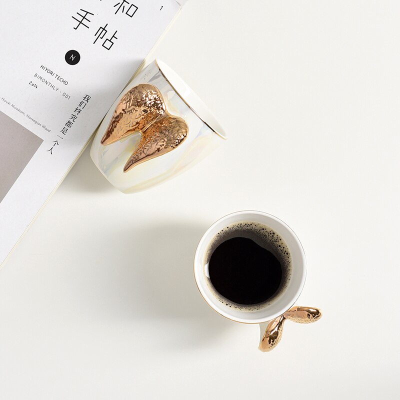 Guld engel vinge krus kop perle hvid keramisk boligindretning køkken kontor te kaffe drinkware unik bryllupsfødselsdag