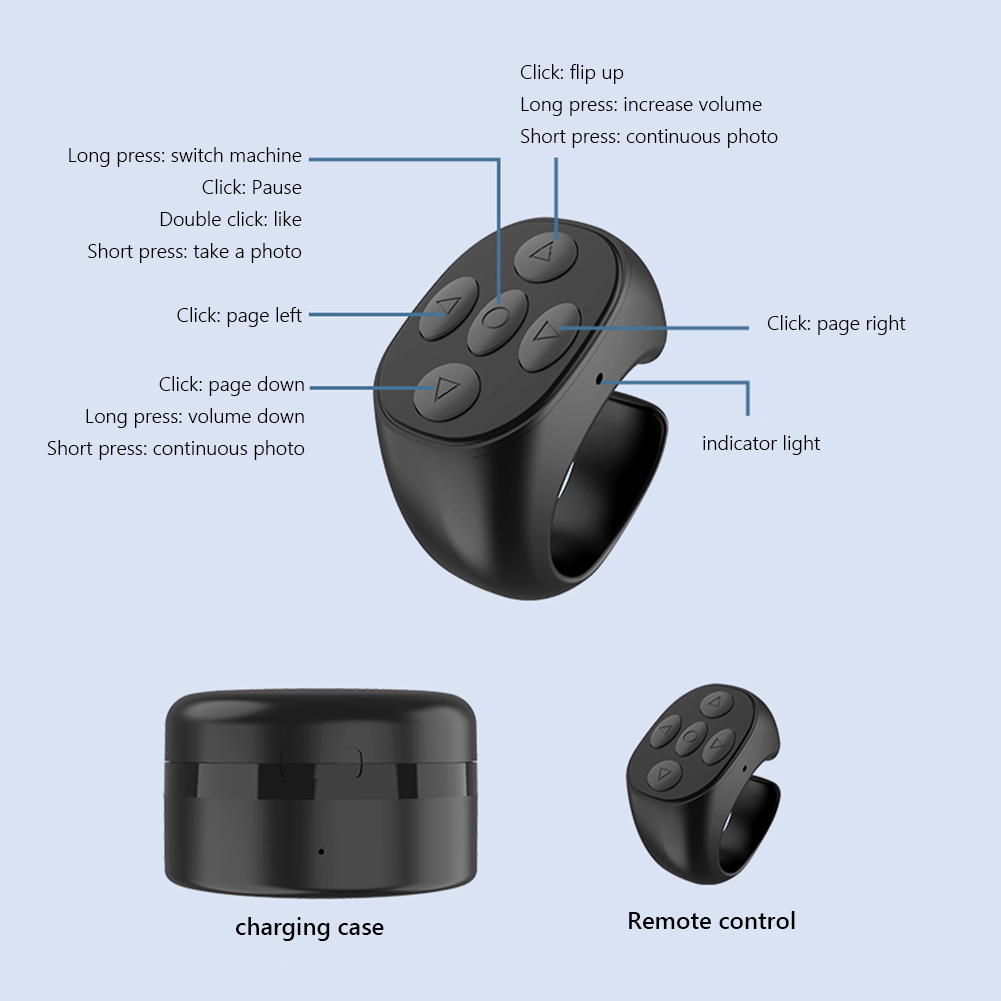 For TikTok Ring BT Remote Control with Charging Box Fingertip Selfie Video Controller Automatic Page Turner Browsing For Phone