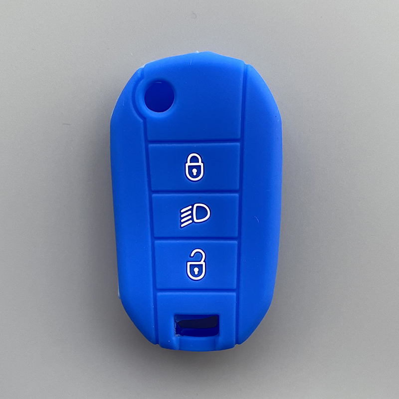 Silicone de borracha caso capa chave escudo protetor para peugeot 2008 308 t9 208 para citroen c3 berlingo 2019 3 botão dobrável chave: Azul