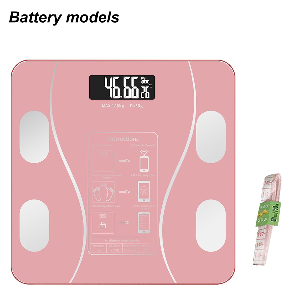 Bluetooth Bathroom Smart Scales Body Fat Balance Digital Weight Weighing Scale Wireless APP Floor Balance Charging And Battery: Battery-Rose Gold