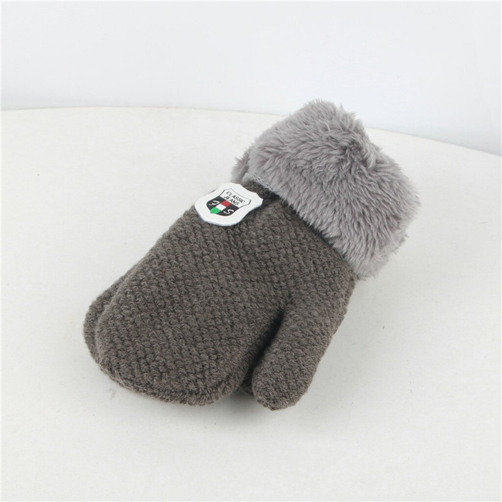 Navidad ofertas Winter Baby Fäustlinge Handschuhe Für Mädchen Solide Kinder Warm Halten Verdickung Und Furring Gestrickte Handschuh детские: Dark Grau