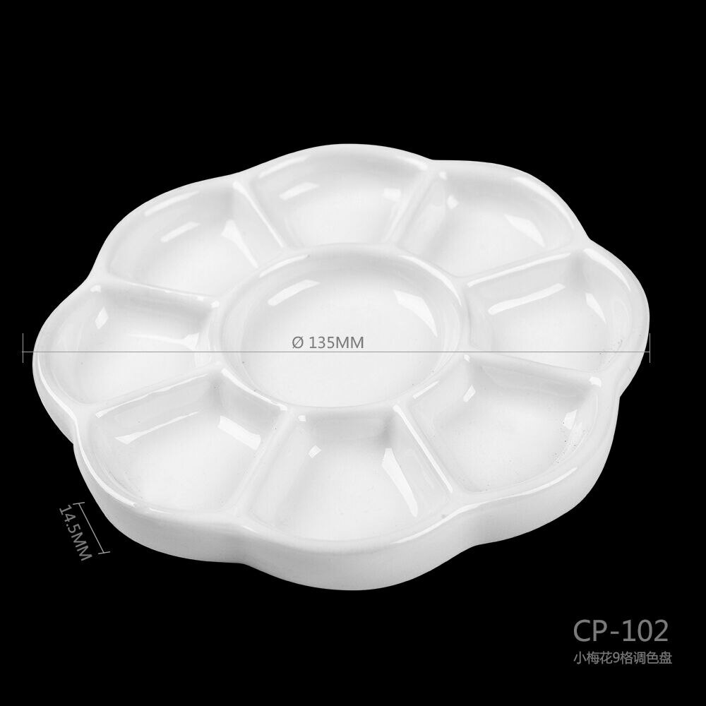 Round 9-Hole Paint Palette Tray Ceramics for Acrylic Oil Watercolor Gouache Craft DIY Art Painting Thickness Easy to Wash White: Default Title