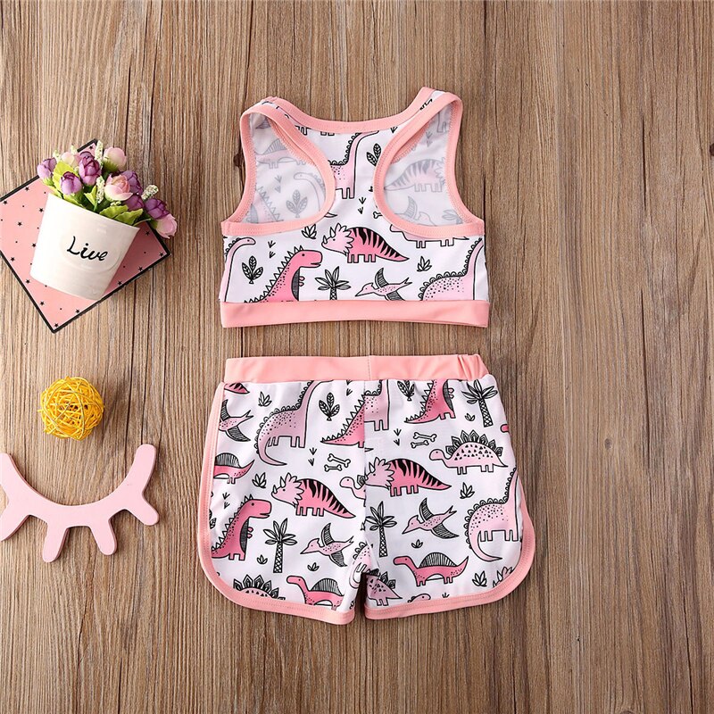Traje de baño para niñas pequeñas, Tankini, conjunto de Bikinis sin mangas, trajes para niñas, conjunto de ropa de dinosaurio de sandía