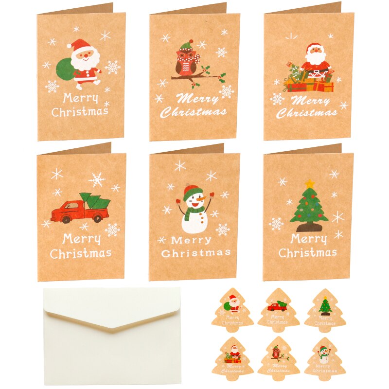 6sets Merry Christmas Party Invitation Envelope Greeting Cards Kraft Cards DIY Stationery Message Card with Envelope