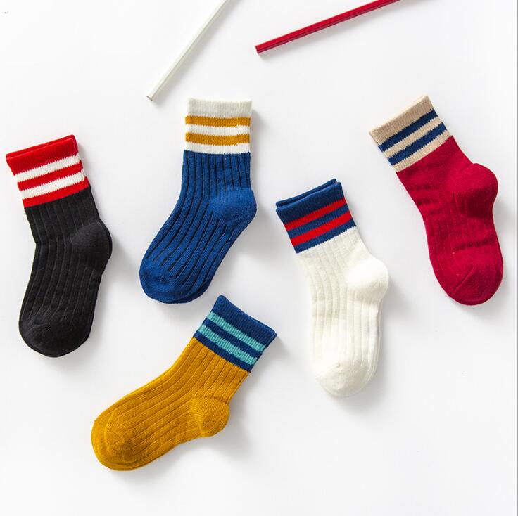 Herfst Kinderen Sokken Katoenen Buis Streep Kid 'S Sokken Vrouwelijke Mannelijk Kind Sokken 5Pairs = 10 Stuks