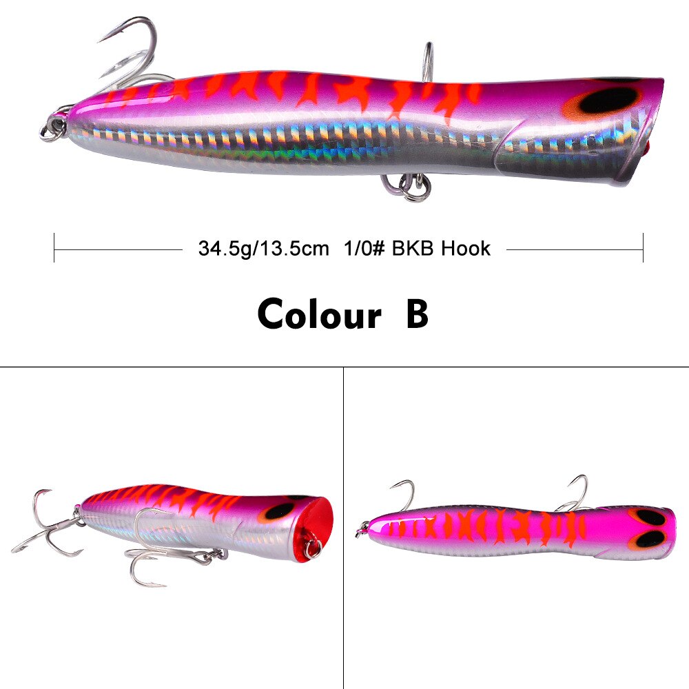 Popper Fishing Lure Bait Weights13.5CM 34.5g Hard Bass Fishing Tackle Topwater Lure Pesca Whopper Trolling Articulos De Pesca: b
