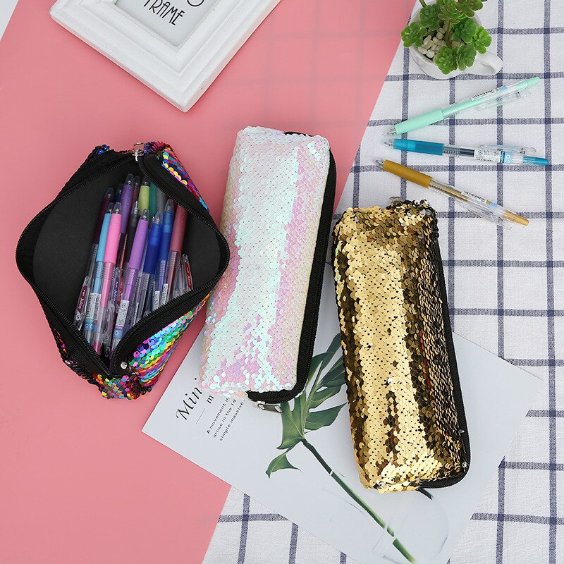 Estuche holográfico de lentejuelas para lápices, material escolar, suministros para lápices, kalem kutusu kawaii