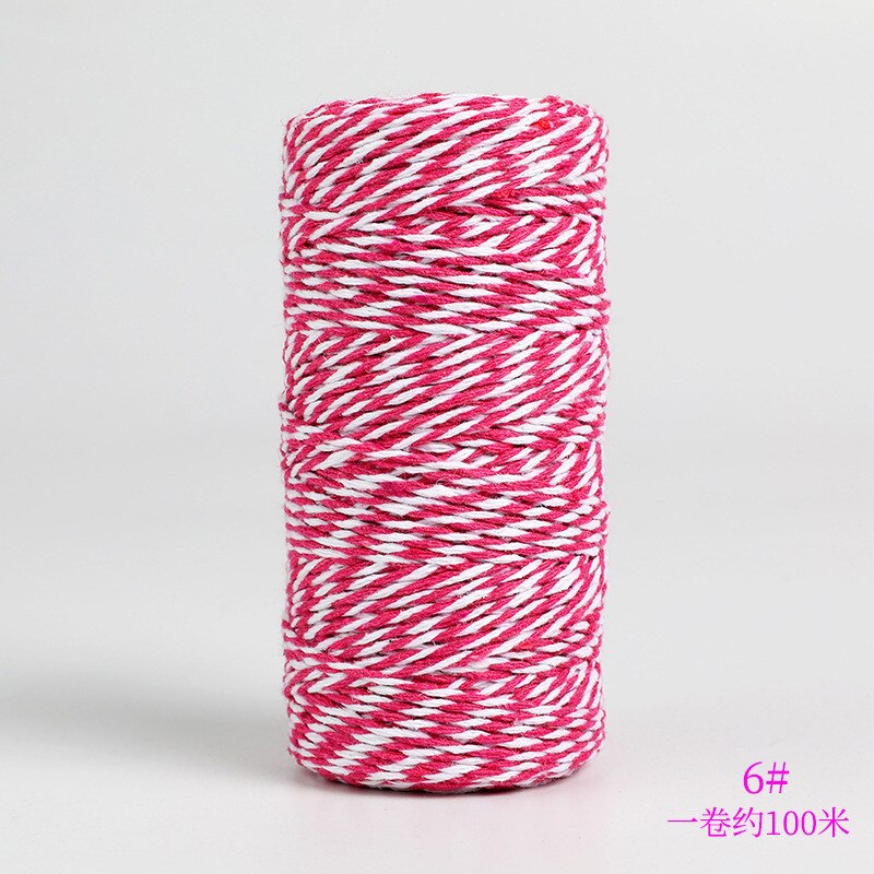 Cuerda de algodón de doble color para manualidades, Material de embalaje hecho a mano, hilo de algodón blanco y negro decorativo, cordón de costura trenzado de 2mm, 100m: Pink