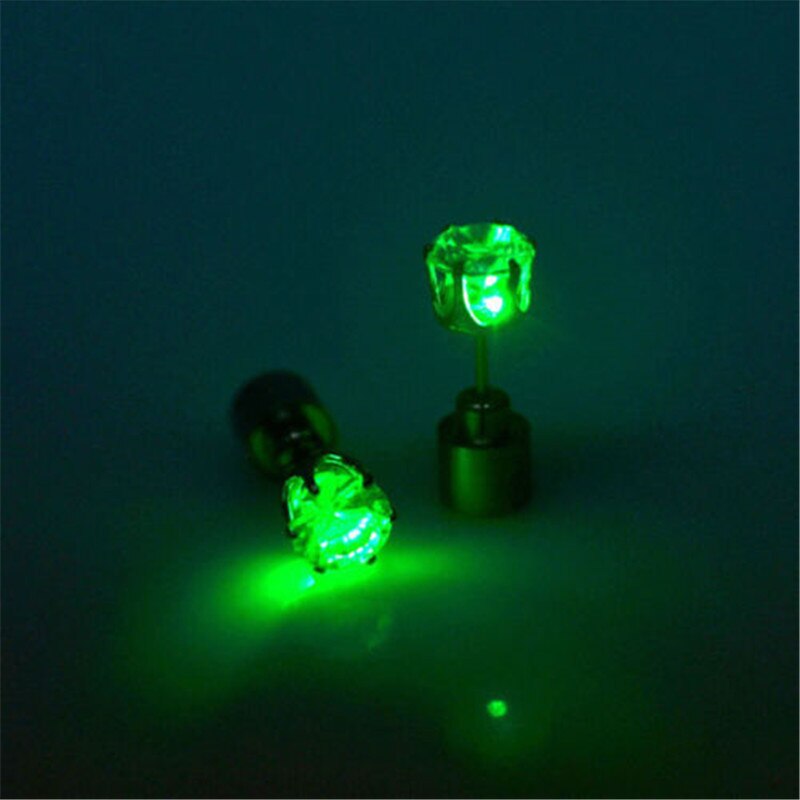 Colorful Hipster Led Earrings With Flashing Luminous Studs Gemstone Women Men Led Grow Light Up Bright Dance Earring: Mint Green