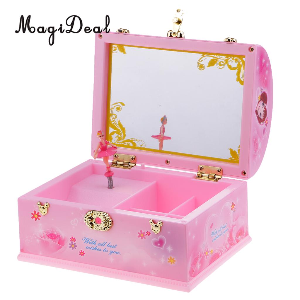 MagiDeal Wind Up Mechanical Rotating Music Box Jewelry Storage Case Chest with Mirror Home Table Ornaments for Girlfriend