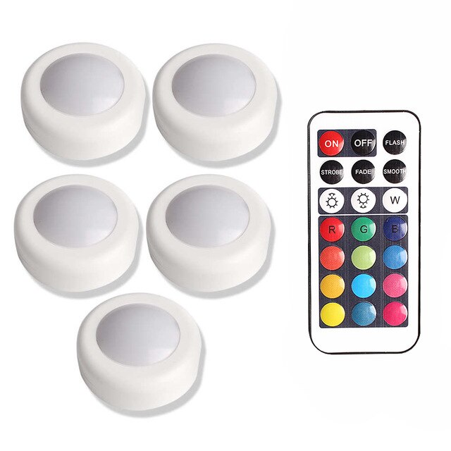 Dimbare Rgb Led Verlichting Keuken Lamp Touch Sensor Garderobe/Kast/Kast Nachtlampje Puck Licht Met Afstandsbediening 12 Kleur: 5 Lamp 1 Controller