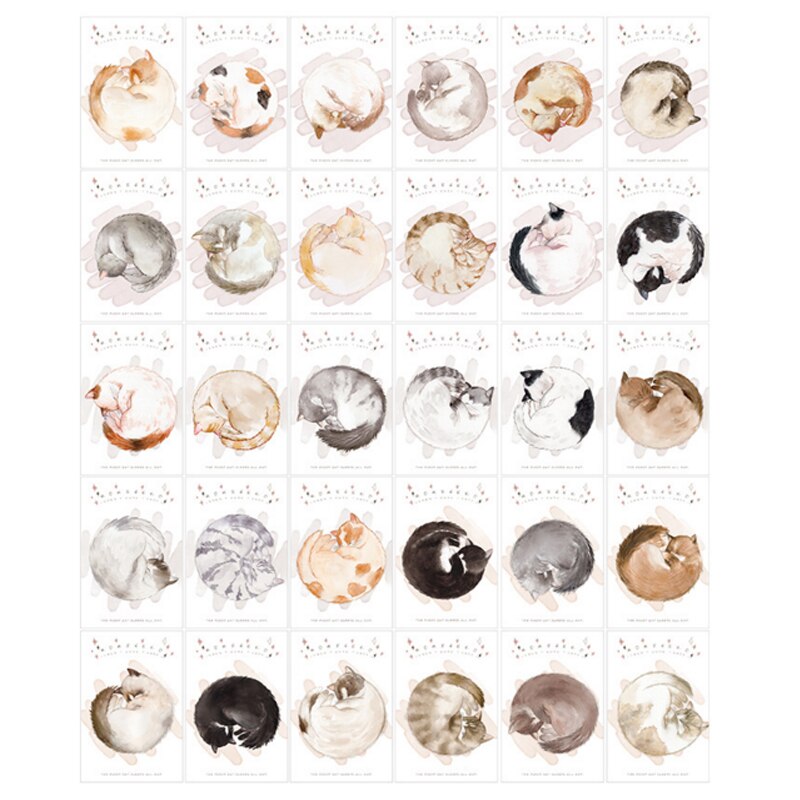 30 stk/mye kawaii katten sover alle dager postkort gratulasjonskort bursdag jul og år gjør-det-selv-kort