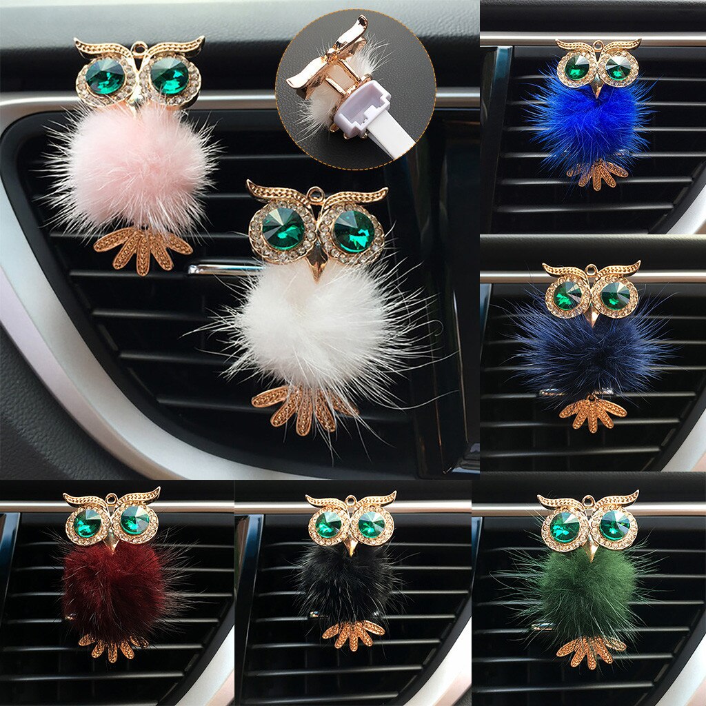 Diamant fourrure hibou voiture désodorisant Auto sortie parfum Clip parfum arôme diffuseur Bling voiture accessoires décor ornements # BL5