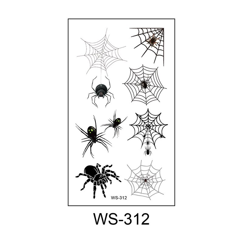 3D araignées autocollants de tatouage imperméables Halloween horreur toile d'araignée faux tatouage transfert d'eau tatouages temporaires bras outil d'art corporel: WS-312