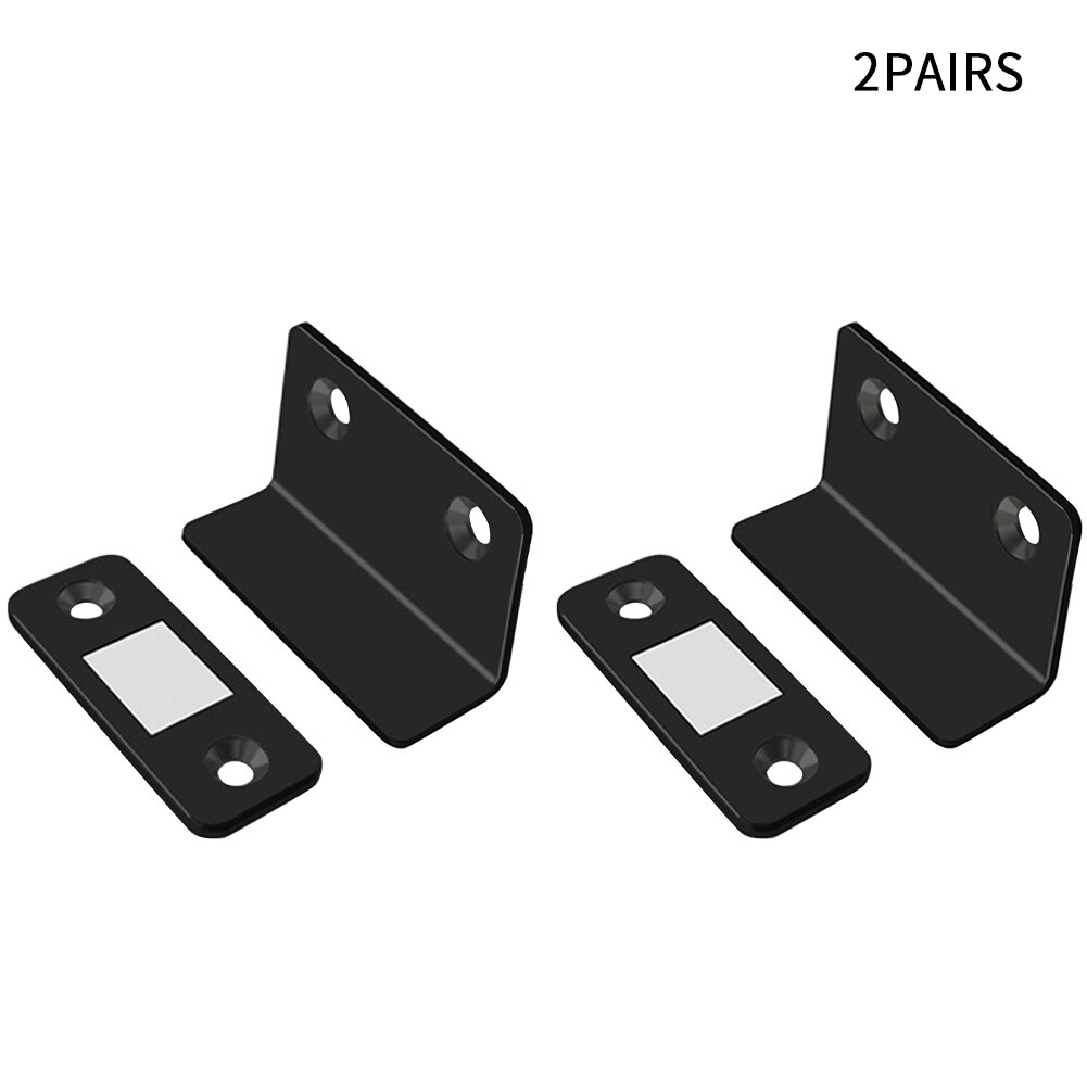 Cupboard Kitchen Door Wardrobe Closet Ultra Thin Closures Closing L Shaped Adhesive Drawer Invisible Cabinet Magnetic Catch: Black 2 Pairs