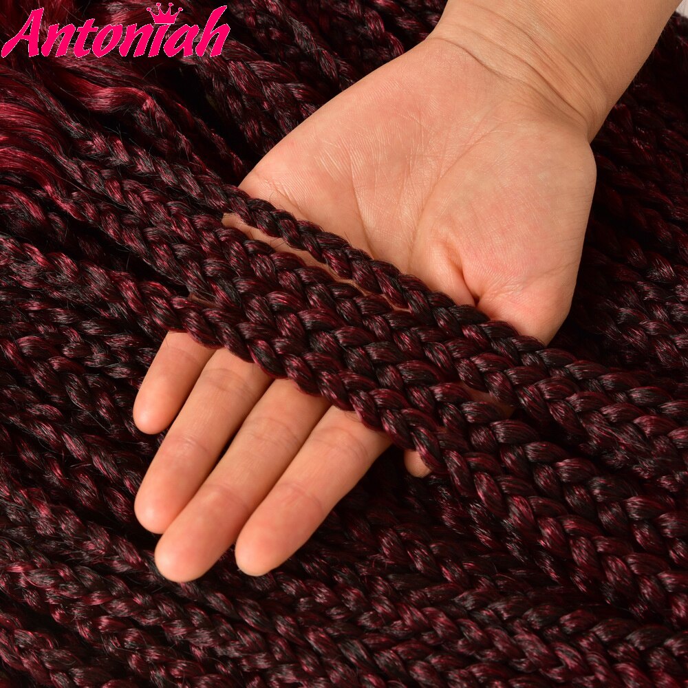 ANTONIAH 18 Inch Box Braids With Curly Ends Synthetic Hair 22strands/pack Crochet Hair Extensions Burgundy Colors For Women