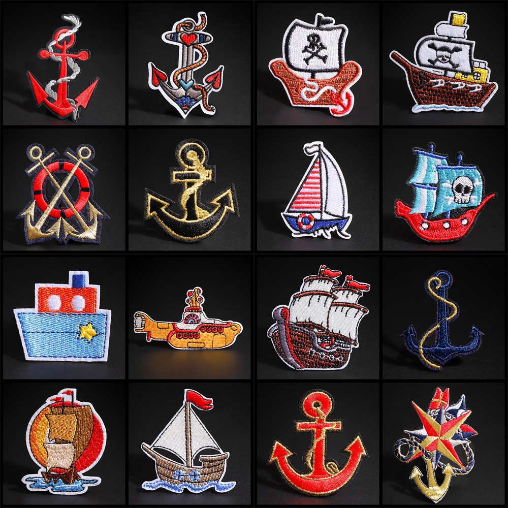 Piratenschip Badges Zeilen Serie Patches Voor Kleding Ijzer Op Anker Geborduurde Applique Badges Diy Kleding Accessoire