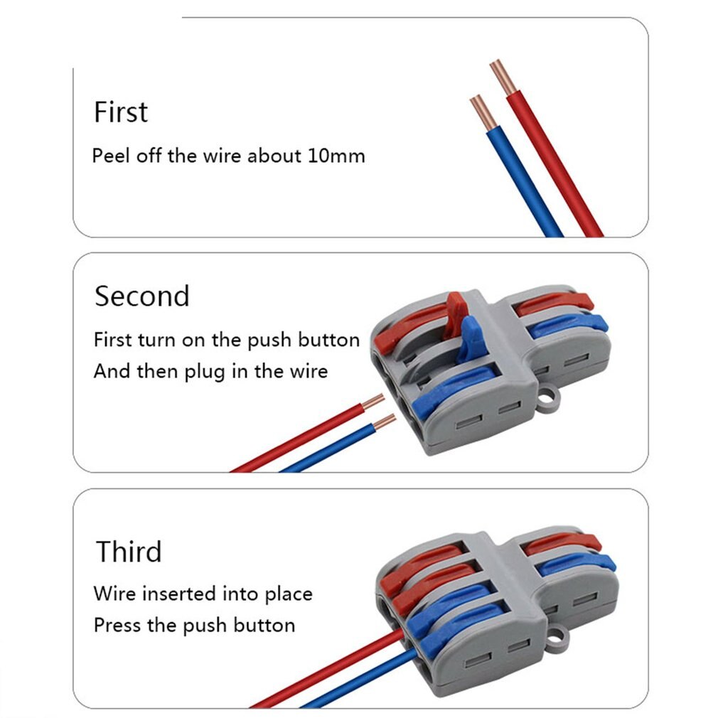 Mini Fast Wire Connector Universal Wiring Cable Connector Push-in Conductor Terminal Block Hard Wire Connector: 2 in 4 out 10pcs