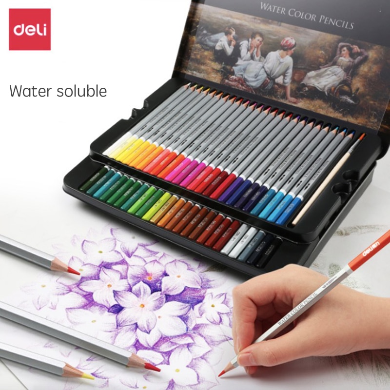 DELI Potlood Set Water Kleur Wax Potloden Pennen Pastel Voor Tekening Schilderen Kleurpotloden Briefpapier Kantoor School Art Supplies Lapices