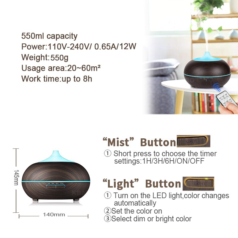 Kbaybo Etherische Olie Aroma Diffuser Ultrasone Luchtbevochtiger Koele Mist Maker Aromatherapie Airconditioning Fogger Voor Thuis 300Ml