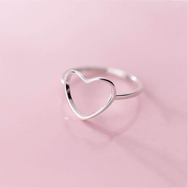 Echt 925 Sterling Zilver Minimalistische Ring Voor Vrouwen Bruiloft Holle Hart Mode-sieraden Leuke Valentijnsdag Cadeau