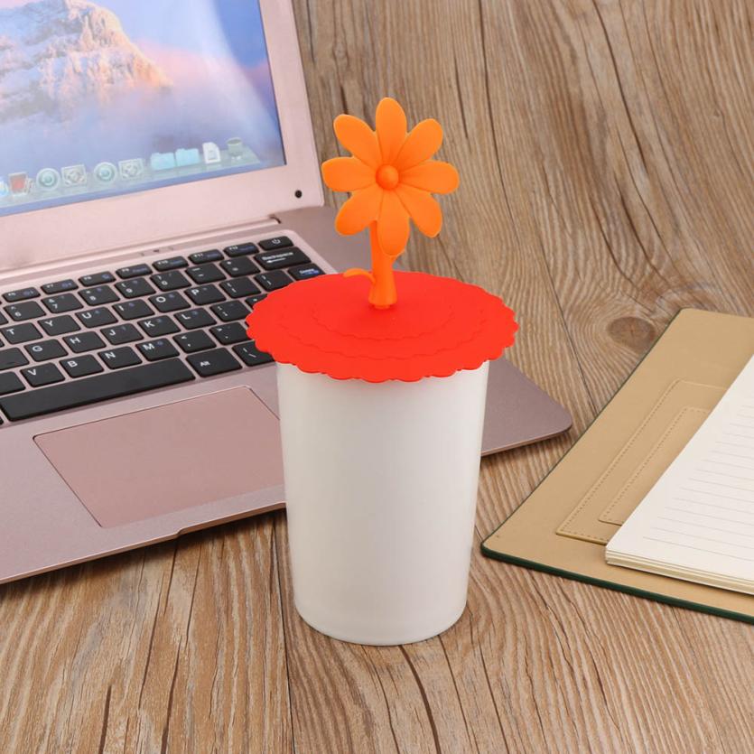 Leuke Zonnebloem Kant Stof Herbruikbare Siliconen Cover Cup DIY Gratis Splicing Thermische Isolatie Cup Seal Cover Aug10