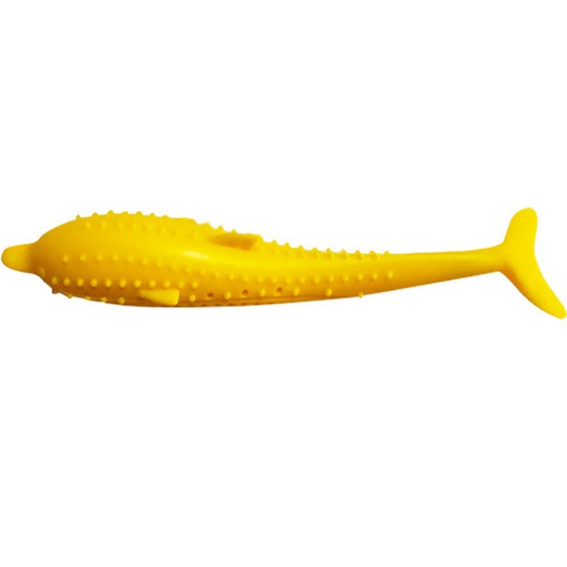 Chew Toy Cat Fish Shape Toothbrush Pet Teeth Toy Interactive Cat Dental Toy Soft Silicone: Yellow