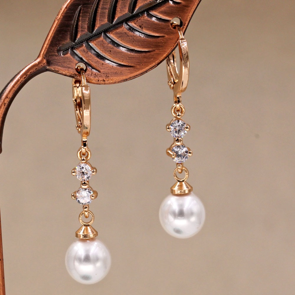 Pearl earrings long Earrings for Women's earrings Gold Filled Zircon Dangle Earrings Wedding Jewelry