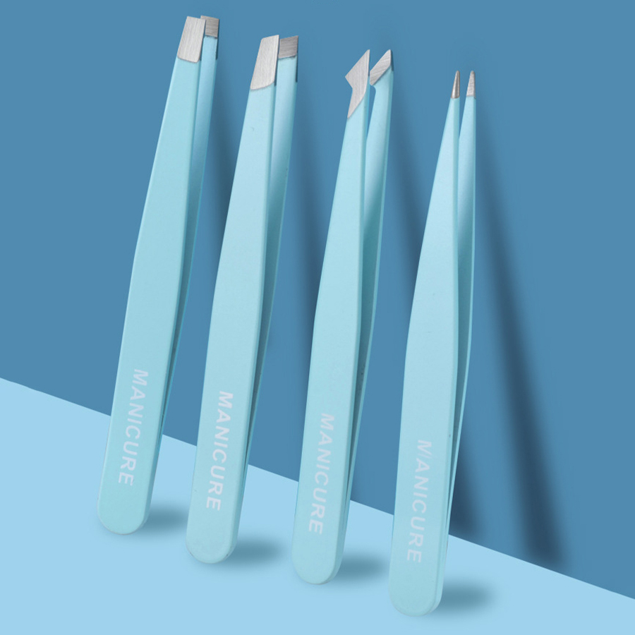 4-delige kleurrijke wenkbrauwpincet Haarschoonheid Fijne harentrekker Roestvrij staal Schuine wenkbrauwclips Verwijdering Make-up gereedschap