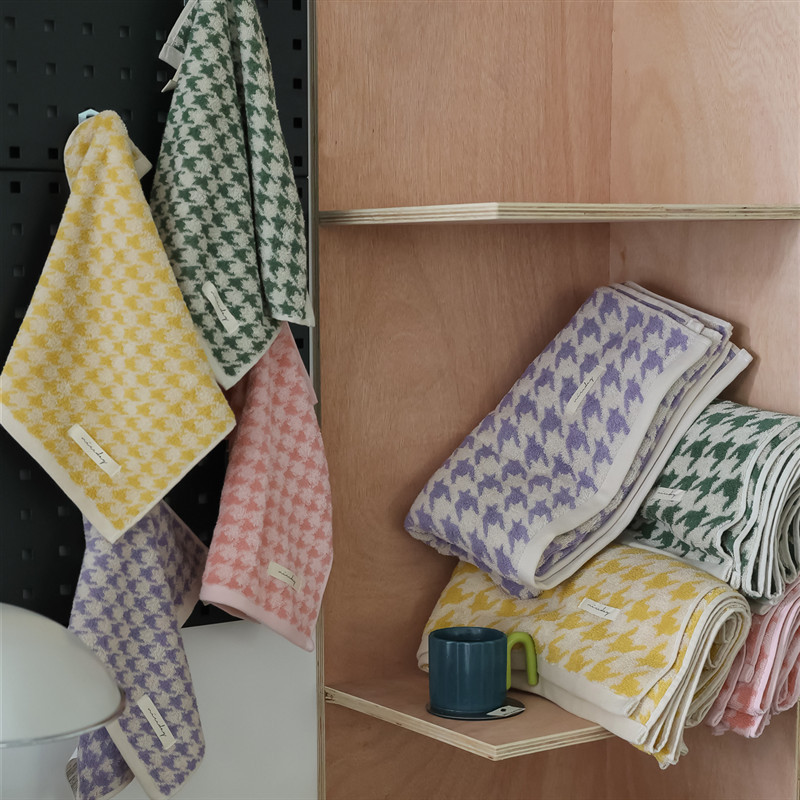 Classic Houndstooth Plaid Towel 100% Cotton Bath Face Hand Square Towel Sets Super Soft Absorbent Bathroom Home Travel Towels