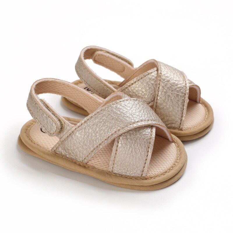 Roma-sandalen für babys (jungen und mädchen) mit kreuzmuster, weicher sohle, Ideal für sommer, Strand und freizeit, erste lauflernschuhe für babys ab 0-18 monaten: Gold / 0-6 monate